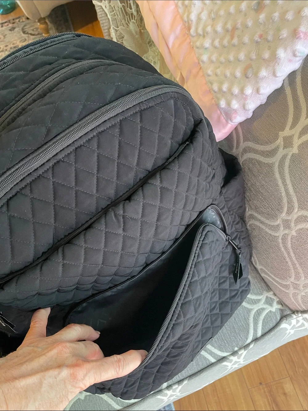 Black Quilted Unisex Backpack - Vera Bradley XL Bancroft
